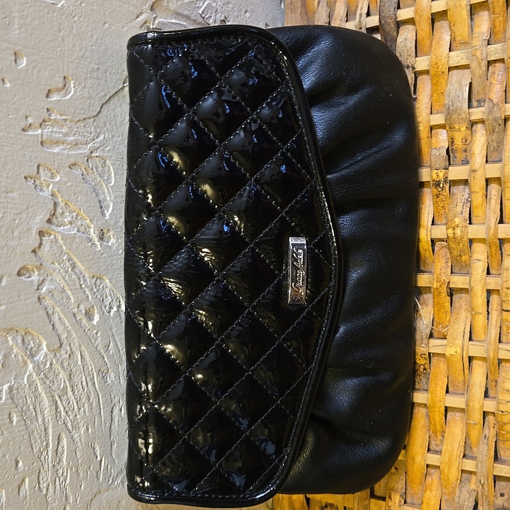 Grace Adele Black Patent Quilted Clutch/ Crossbody Bag